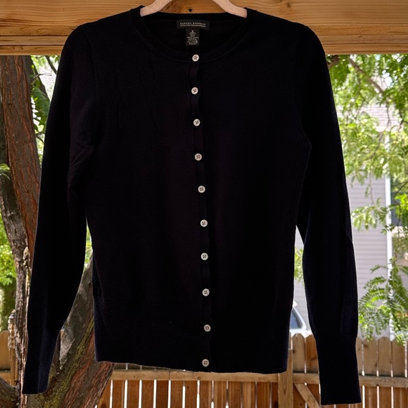 Banana Republic Navy Blue Extra Fine Italian Merino Wool Cardigan Sweater Medium - Picture 5 of 13